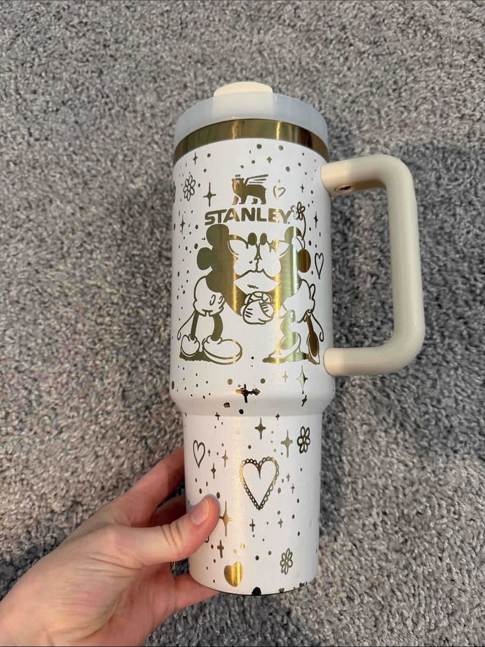 Stanley White & Gold Mickey Mouse Travel Mug with Handle
